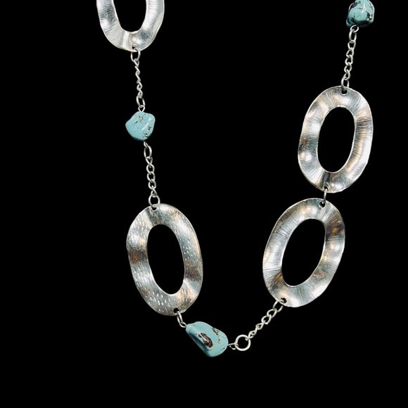 Jules Chunky Silver Tone And Faux Turquois Necklace (5066) - Picture 3 of 6